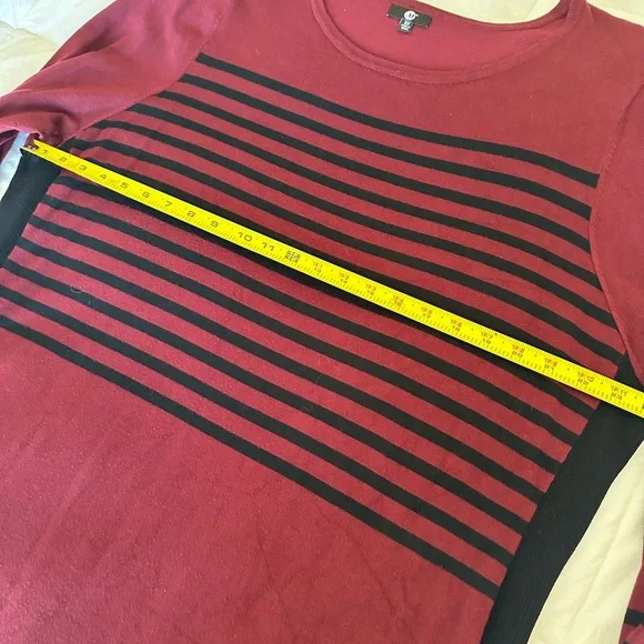 Women’s plus size 3X Long Sleeve sweater- Deep red and Black Stripes. - Picture 8 of 11